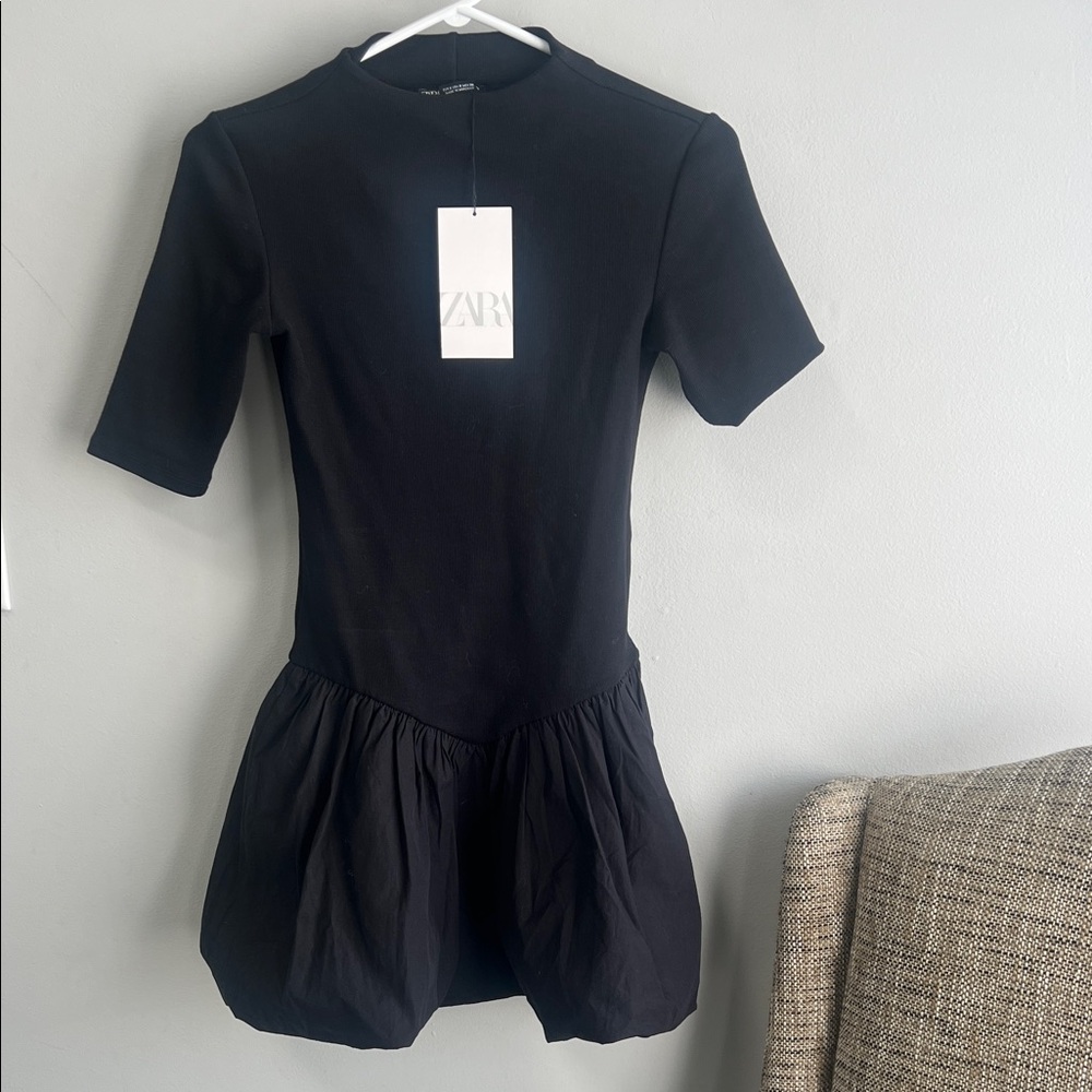 Zara Black Short Sleeve Peplum Mini Dress